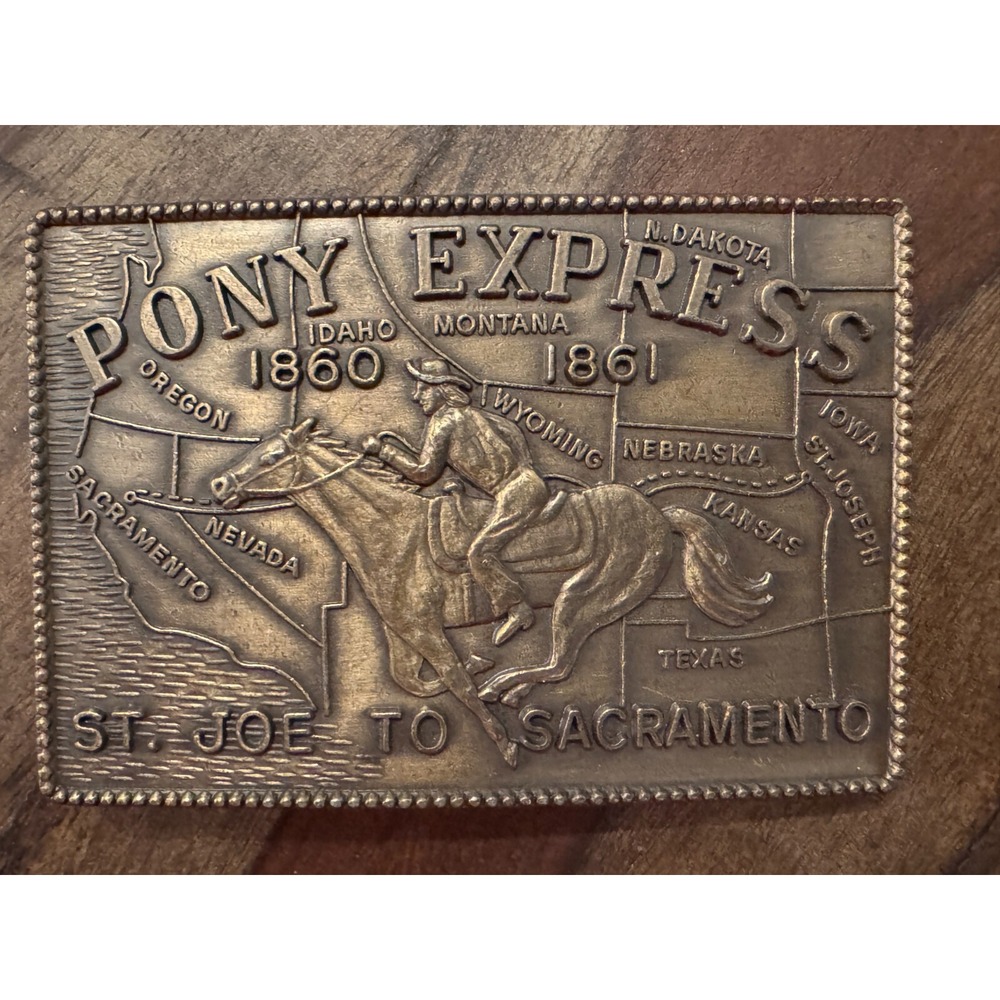 Vintage Pony Express‎ Belt Buckle 1860 1861 St Joe to Sacramento